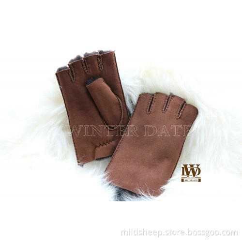Merino sheepskin/lamb/shearling fingerless mitten/glove